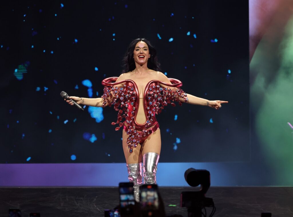 Katy Perry performs onstage in 2025. (Credit: Kevin Mazur/Getty Images for Katy Perry)